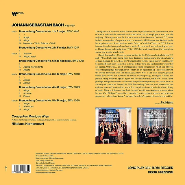 Concentus Musicus Wien/N. Harnoncourt Bach: Brandenburg Concertos Nos… (2LP) 