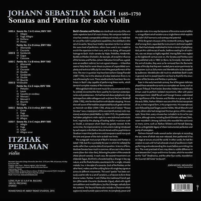 Itzhak Perlman Bach: Complete Sonatas & Partitas (3LP) 