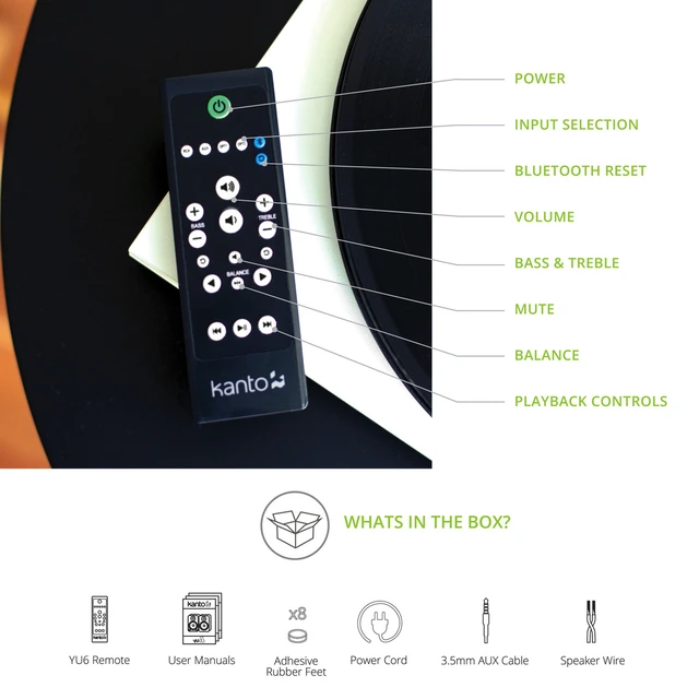 Kanto YU6 Aktive Høyttalere, matt svart RIAA-trinn, Bluetooth, Optiske innganger 