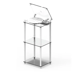 Transparent Turntable Table Stand, hvit Gulvstativ platespiller inkl. vinylhylle