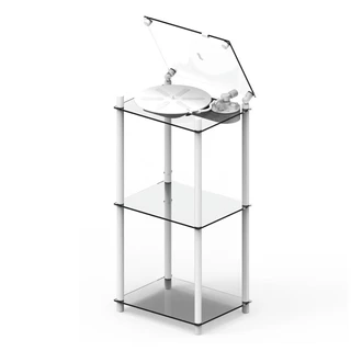 Transparent Turntable Table Stand, hvit Gulvstativ platespiller inkl. vinylhylle