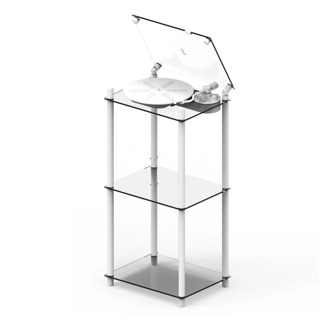 Transparent Turntable Table Stand, hvit Gulvstativ platespiller inkl. vinylhylle 