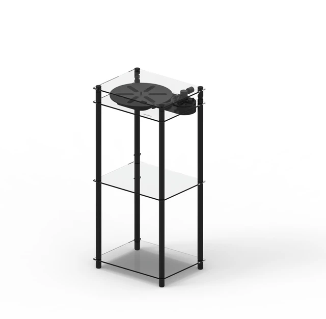 Transparent Turntable Table Stand, svart Gulvstativ platespiller inkl. vinylhylle 