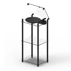 Transparent Turntable Table Stand, svart Gulvstativ platespiller inkl. vinylhylle