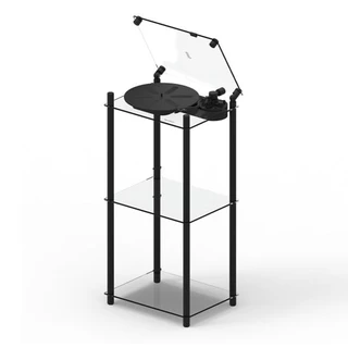 Transparent Turntable Table Stand, svart Gulvstativ platespiller inkl. vinylhylle