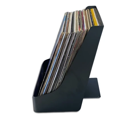 Display til LP-plater Sort metall, plass til ca 35 plater 