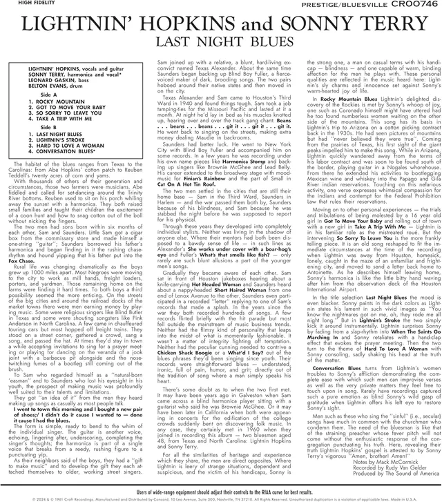 Lightnin' Hopkins Last Night Blues - LTD (LP) 