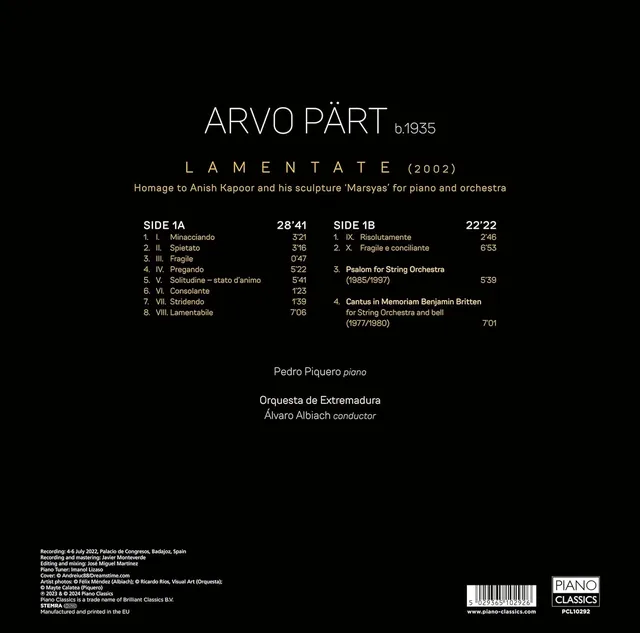 Pedro Piquero Pärt: Lamentate (LP) 