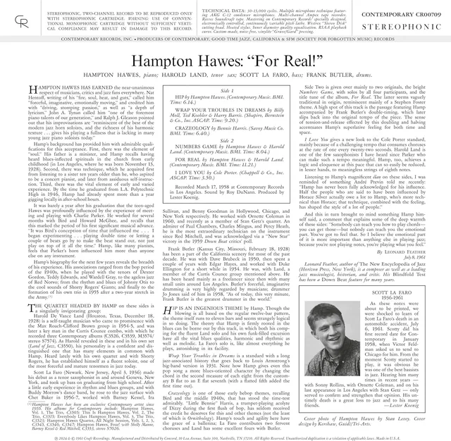 Hampton Hawes Hampton Hawes For Real! - LTD (LP) 
