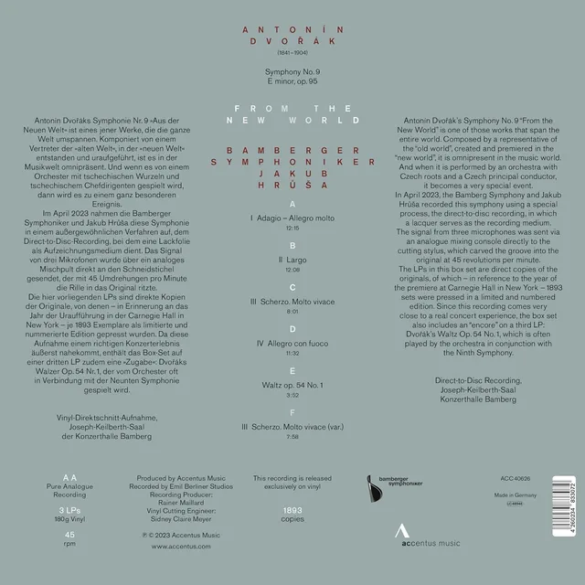 Bamberger Symphoniker Dvorak: Symphony No. 9 In E Minor… (3LP) 