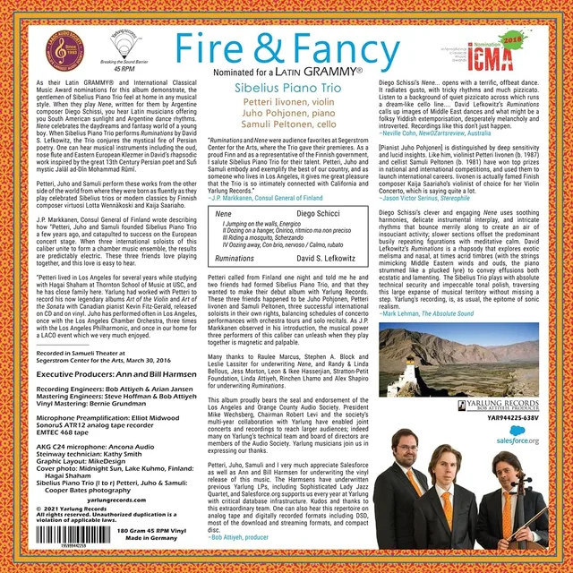 Sibelius Piano Trio Fire & Fancy (LP) 