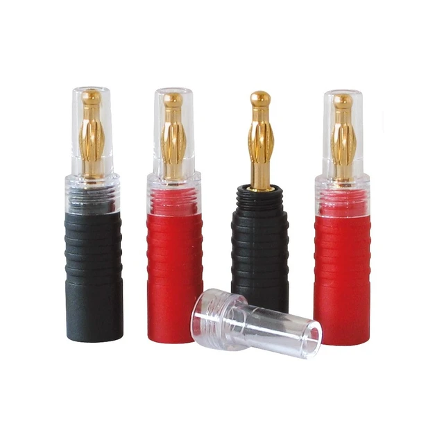 Bananplugger til høyttalerkabel, 4 stk 2 stk røde og 2 stk svarte bananplugger 