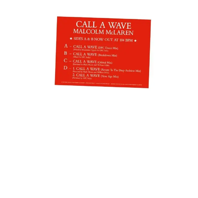 Malcolm McLaren And The Bootzilla… Call A Wave Remixes (2LP) 