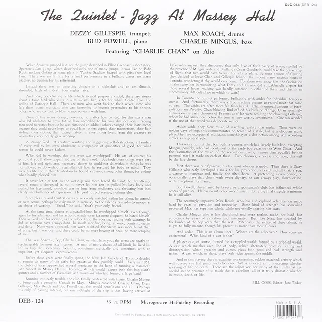 The Quintet Jazz At Massey Hall (LP) 