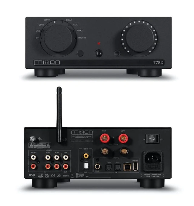 Mission 778X, forsterker, sort 2x45 watt, MM RIAA-trinn, Bluetooth 