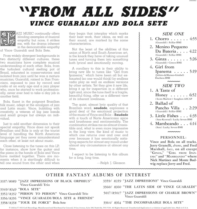 Vince Guaraldi And Bola Sete From All Sides - LTD (LP) 