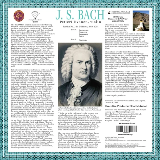 Petteri Iivonen Bach: Partita No. 2 In D Minor (LP) 