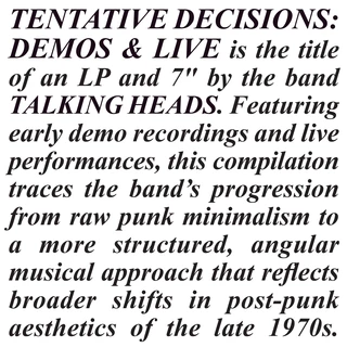 Talking Heads Tentative Decisions: Demos… (LP+7")