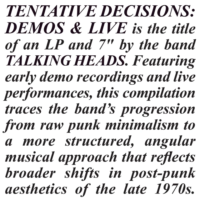 Talking Heads Tentative Decisions: Demos… (LP+7") 