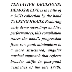 Talking Heads Tentative Decisions: Demos &amp; Live (3CD)