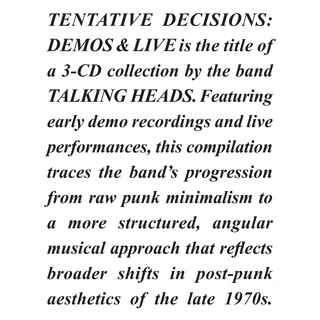 Talking Heads Tentative Decisions: Demos &amp; Live (3CD)