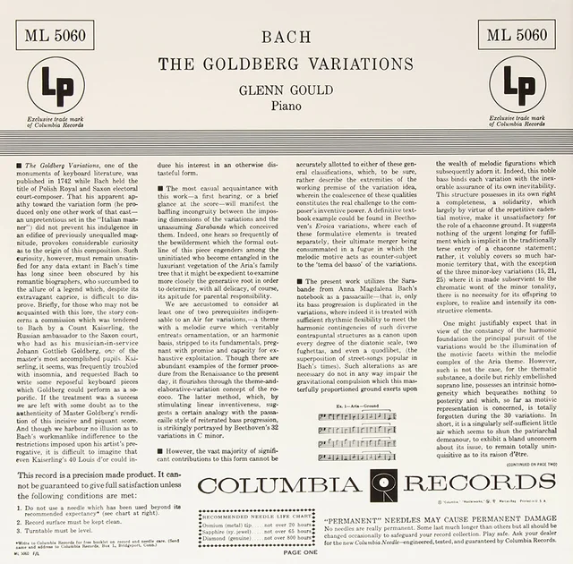 Glenn Gould Bach: Goldberg Variations (1955) (LP) 