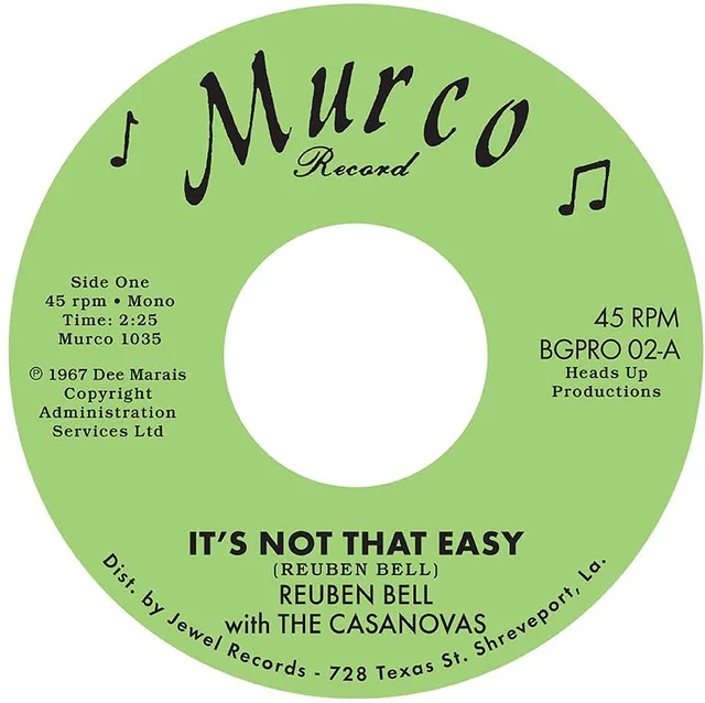 Reuben Bell With The Casanovas It's Not That Easy/Hummin' A Sad… (7") 